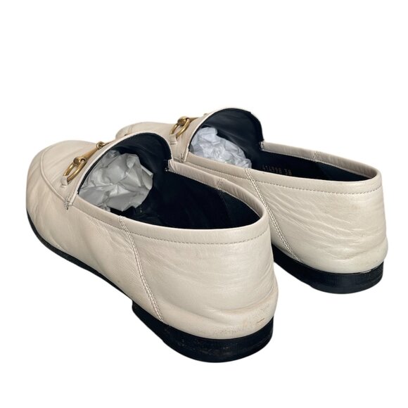 GUCCI Brixton Ivory Cream Leather Classic Horsebit Slides Loafers Mules \\ 38 - Picture 3 of 13